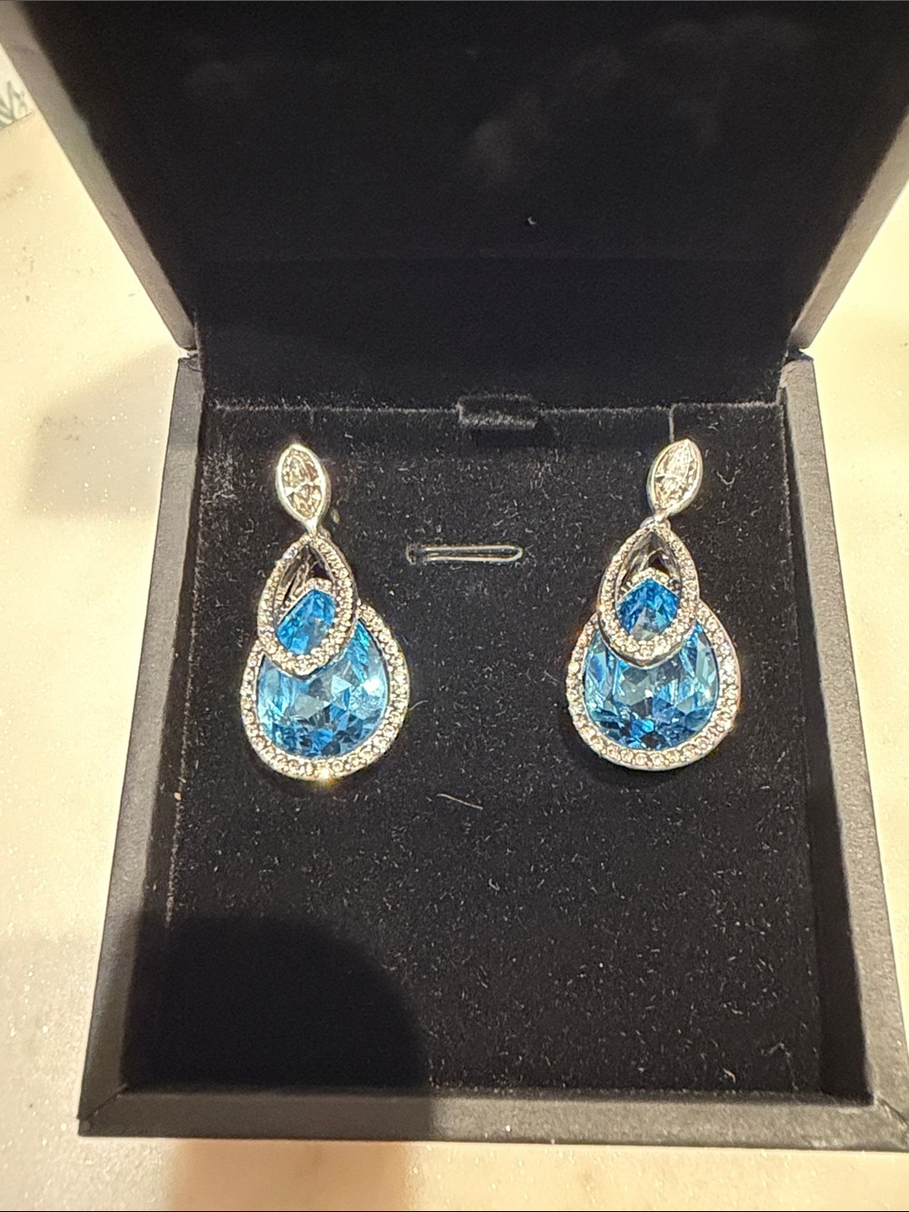 Swarovski Blue Crystal Teardrop Dangle Earrings